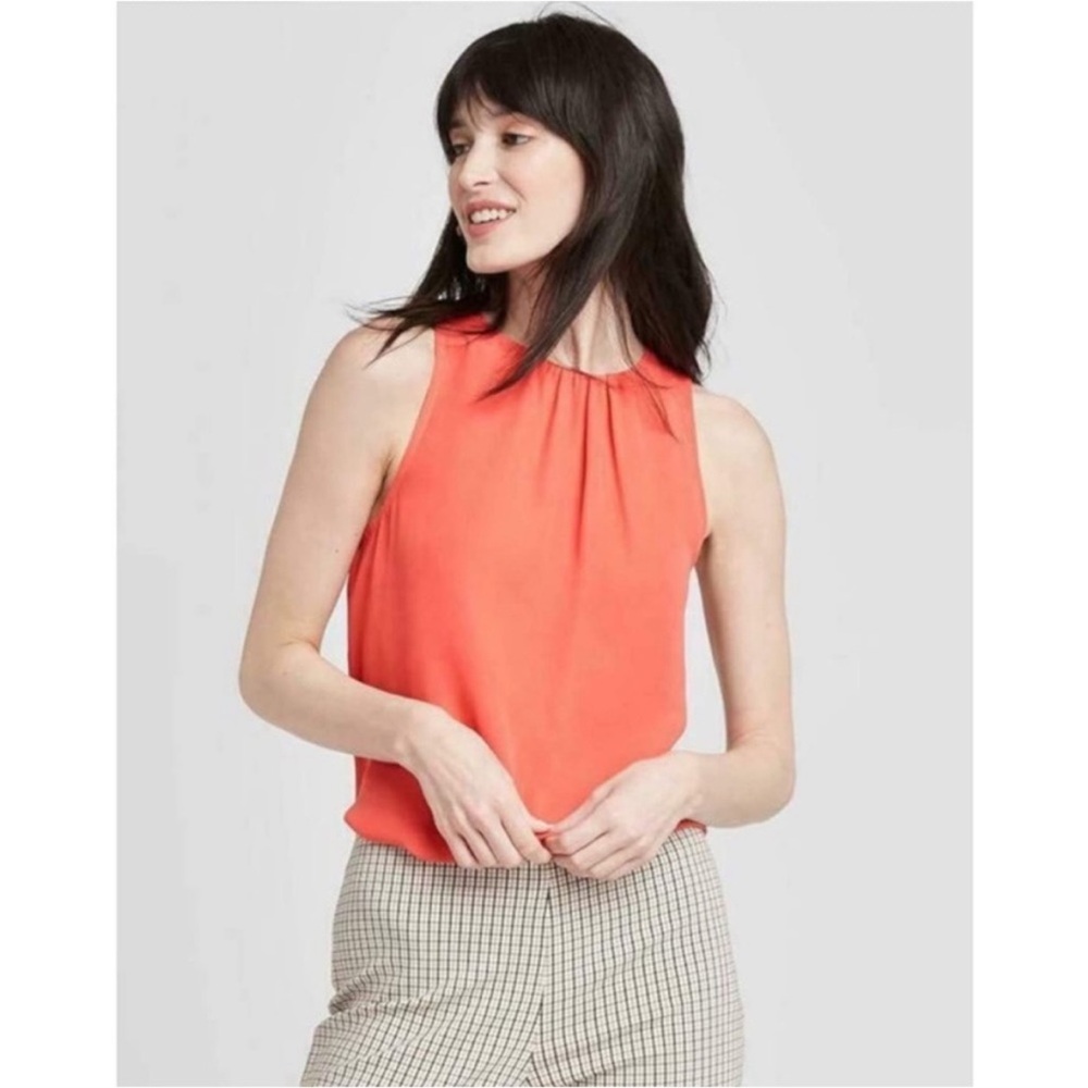 A New Day Gathered Neck Coral Tank Top Blouse